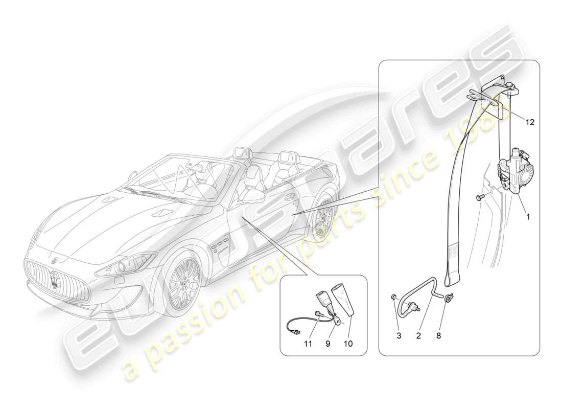 maserati grancabrio mc (2013) cinture di sicurezza anteriori diagramma delle parti