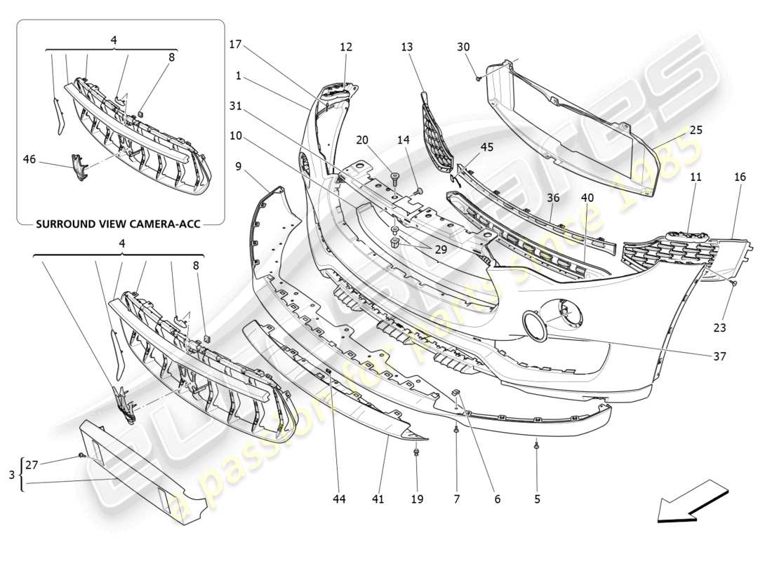 maserati levante zenga (2020) schema delle parti paraurti anteriore