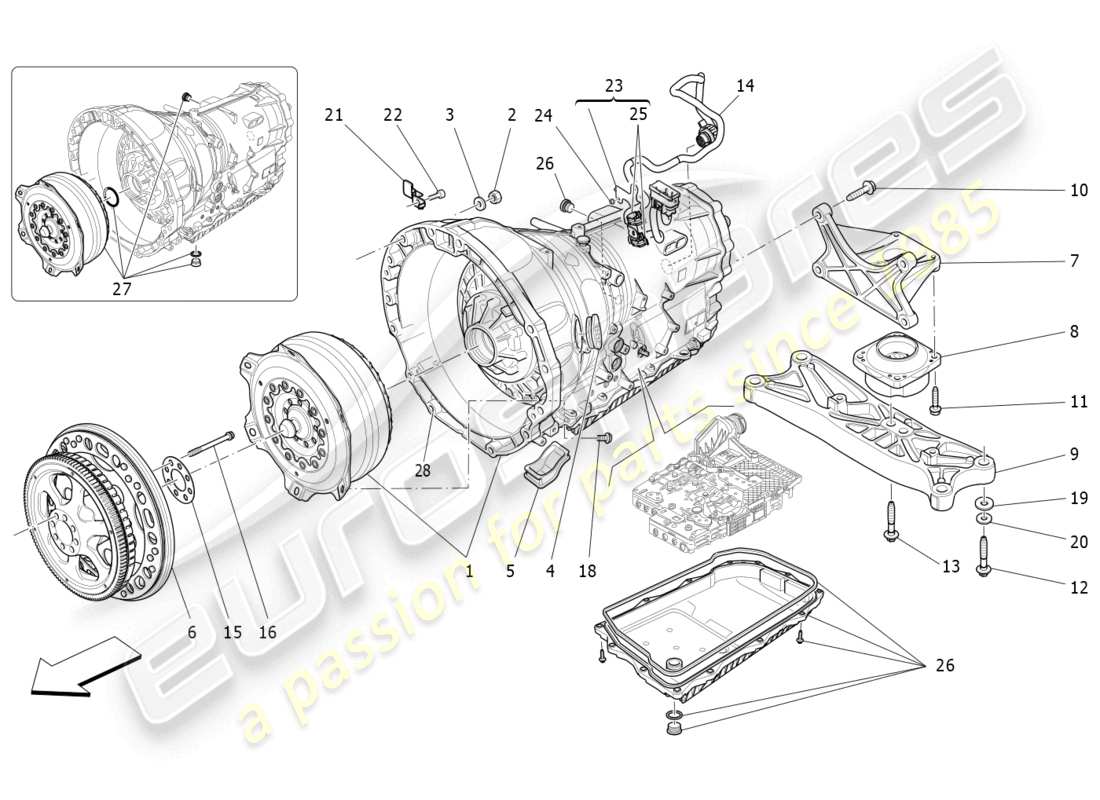 maserati quattroporte (2018) diagramma delle parti degli alloggiamenti del cambio