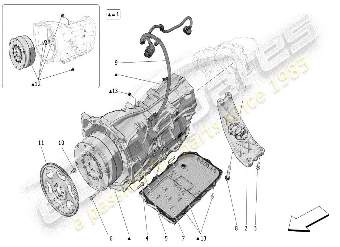 maserati grecale modena (2023) diagramma delle parti degli alloggiamenti del cambio