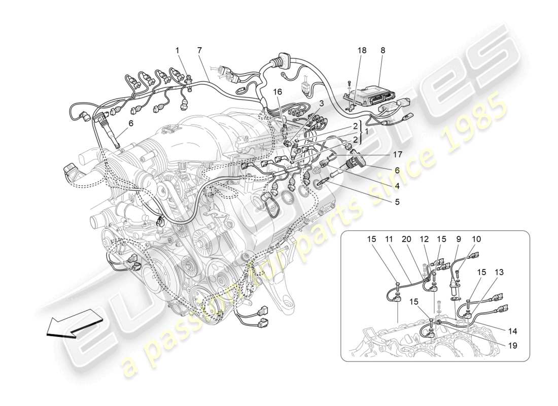 maserati granturismo mc stradale (2011) controllo elettronico: diagramma delle parti di controllo dell'iniezione e della fasatura del motore