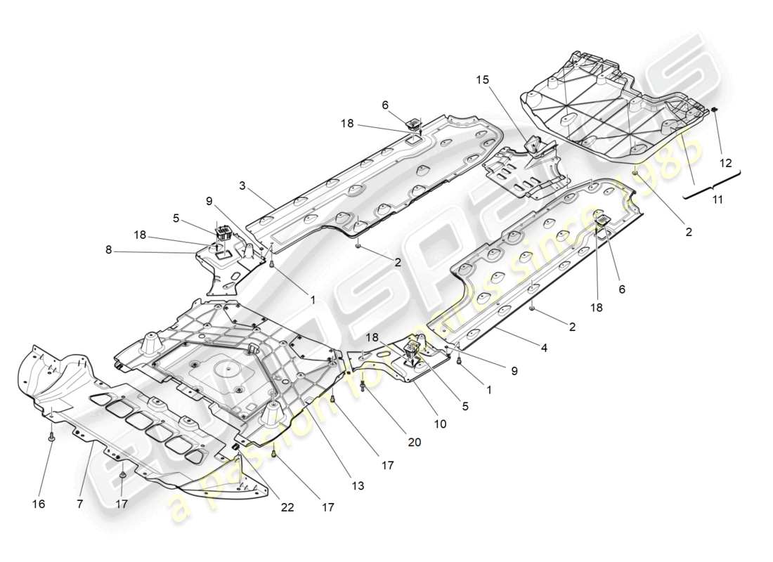 maserati ghibli (2015) protezioni sottoscocca e pianale diagramma delle parti