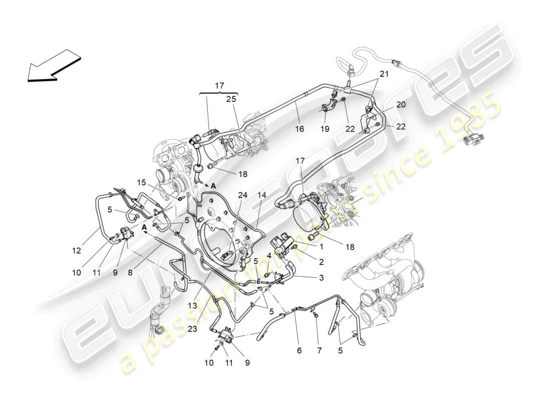 maserati levante gts (2020) diagramma delle parti del sistema d'aria aggiuntivo