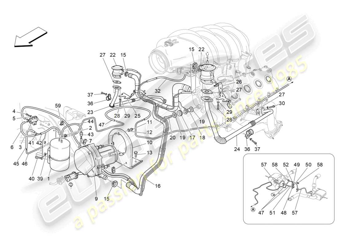 maserati grancabrio mc (2013) diagramma delle parti del sistema d'aria aggiuntivo