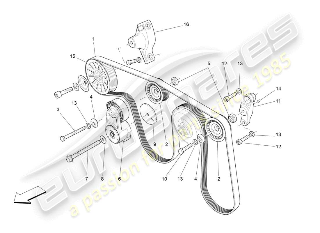 maserati ghibli (2018) diagramma delle parti delle cinghie dei dispositivi ausiliari