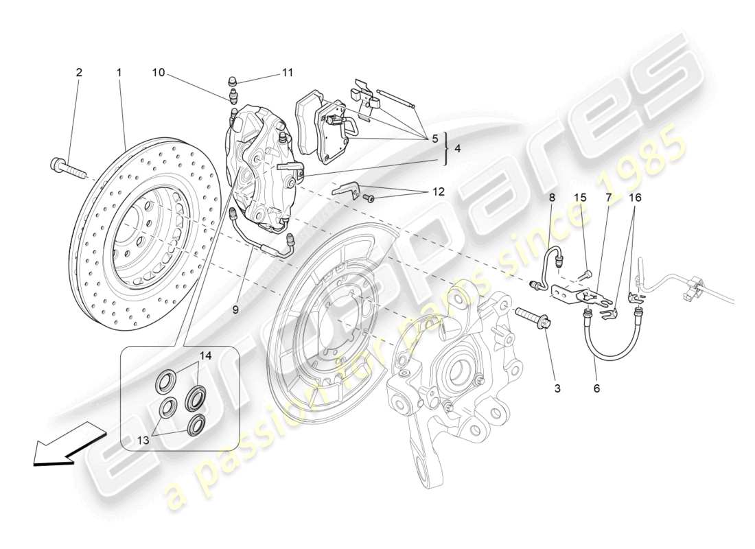 maserati ghibli (2016) dispositivi di frenatura sulle ruote posteriori diagramma delle parti