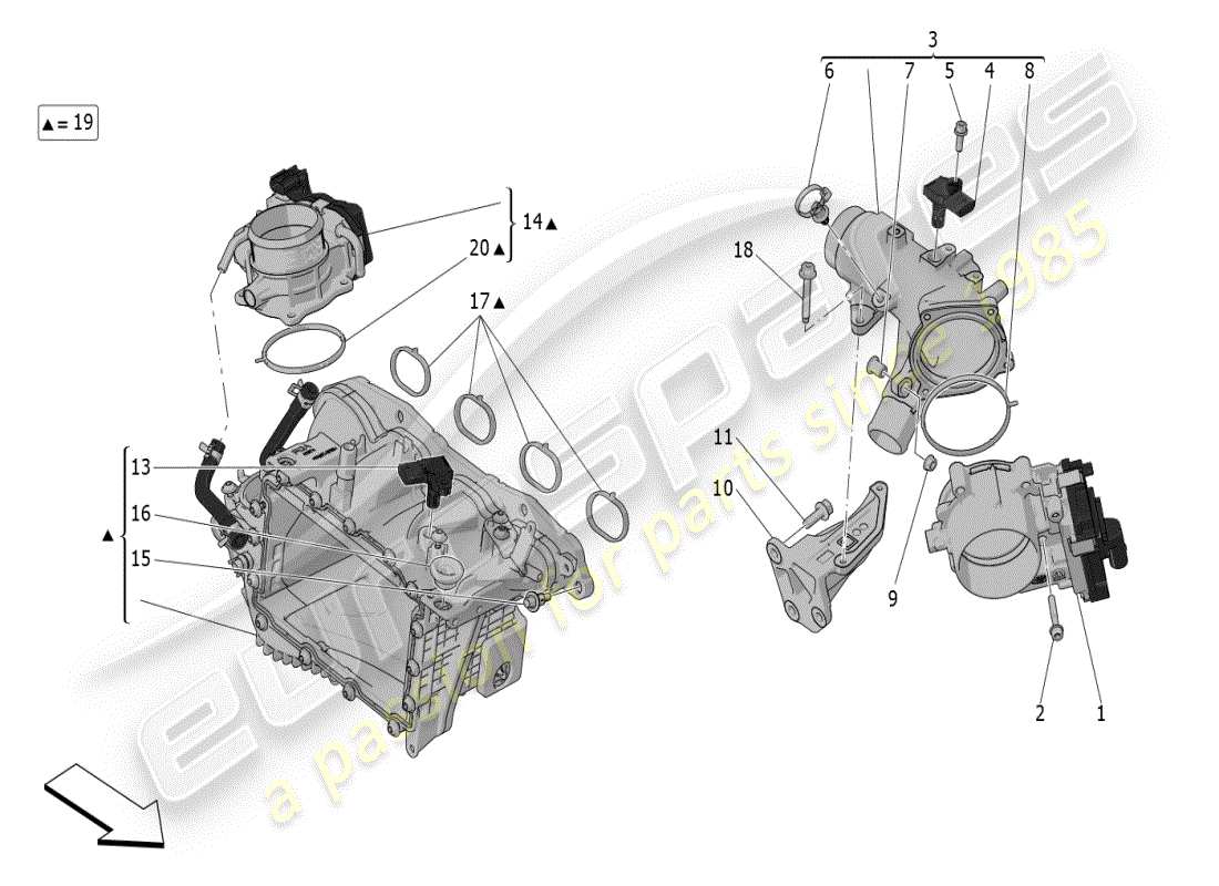 maserati grecale modena (2023) schema della parte del collettore di aspirazione e del corpo farfallato