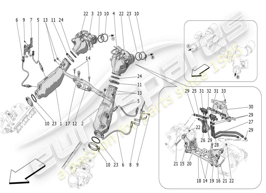 maserati mc20 (2024) convertitori pre-catalitici e convertitori catalitici diagramma delle parti