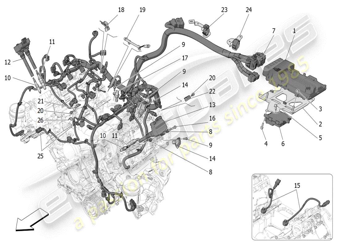 maserati mc20 (2024) controllo elettronico: diagramma delle parti di controllo dell'iniezione e della fasatura del motore