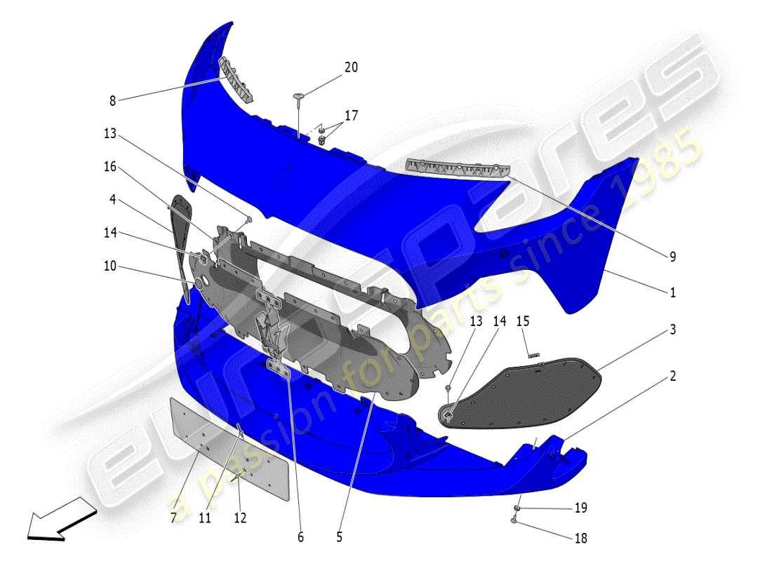 maserati mc20 (2024) paraurti anteriore diagramma delle parti