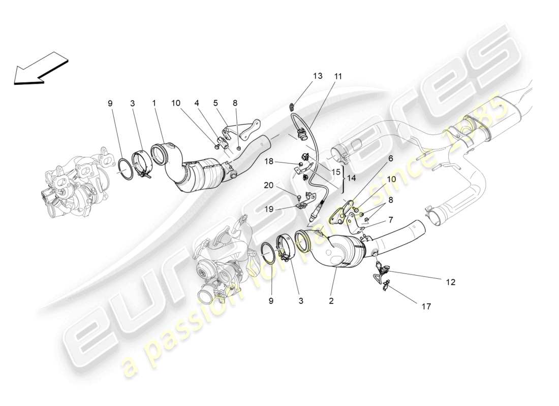 maserati levante modena (2022) diagramma delle parti dei convertitori pre-catalitici e dei convertitori catalitici