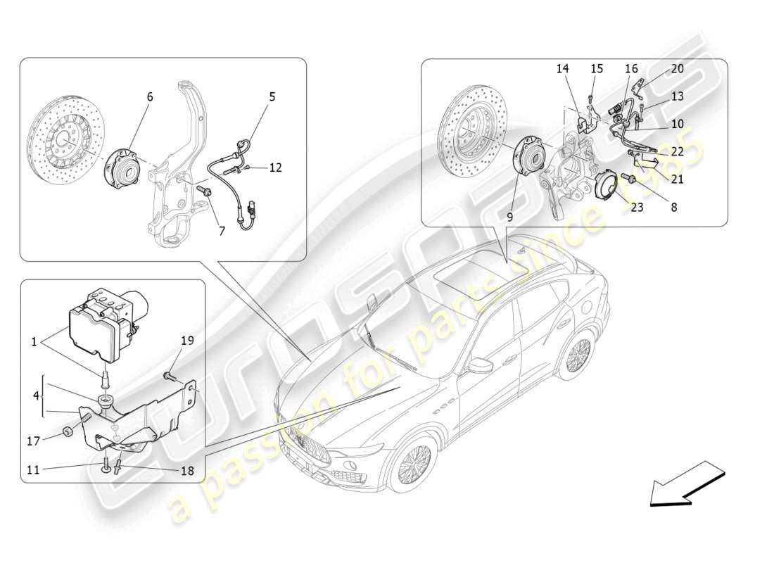 maserati levante gt (2022) sistemi di controllo della frenata diagramma delle parti