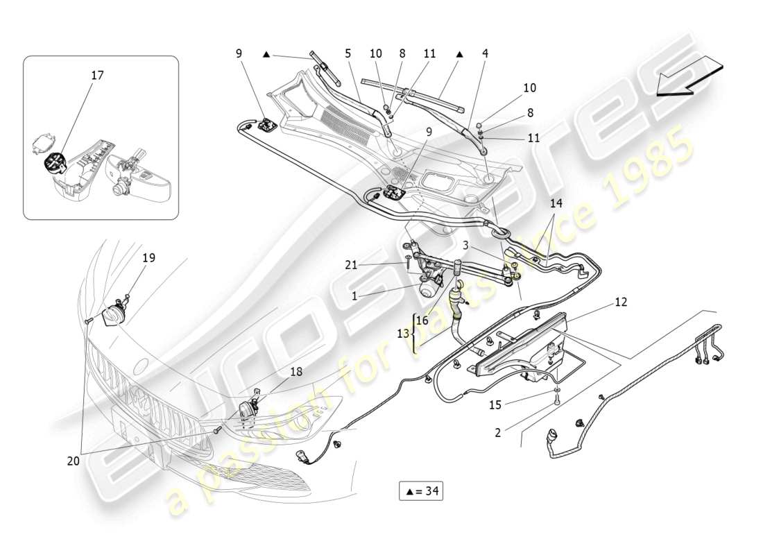 maserati ghibli (2014) diagramma delle parti dei dispositivi esterni del veicolo
