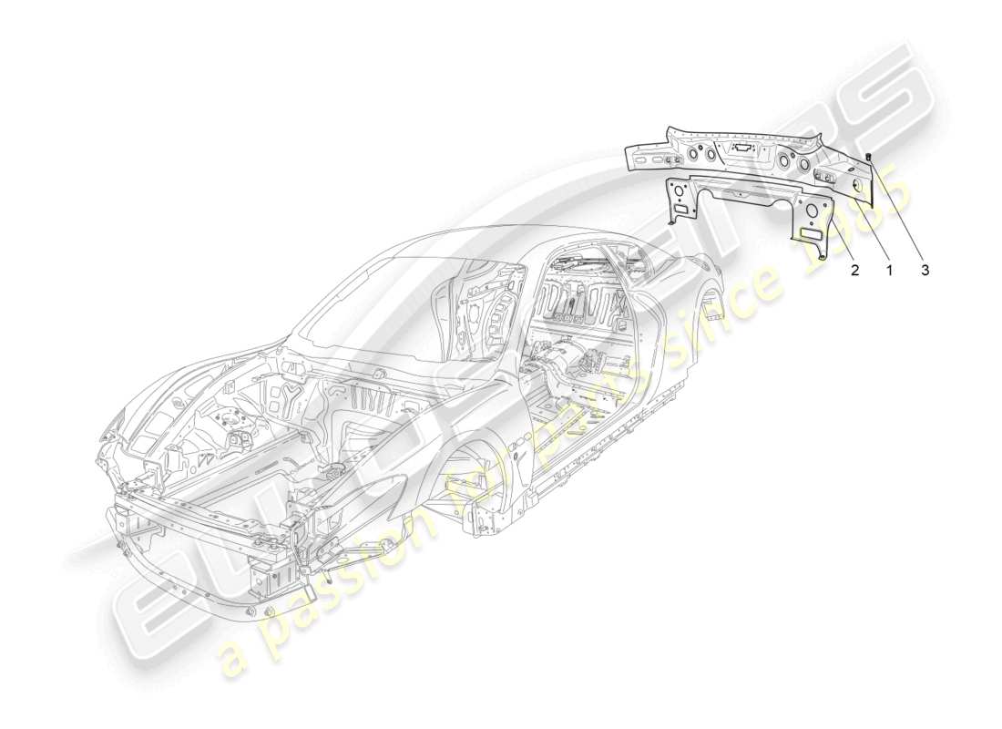 maserati granturismo mc stradale (2013) schema delle parti della carrozzeria e dei pannelli di rivestimento esterni posteriori