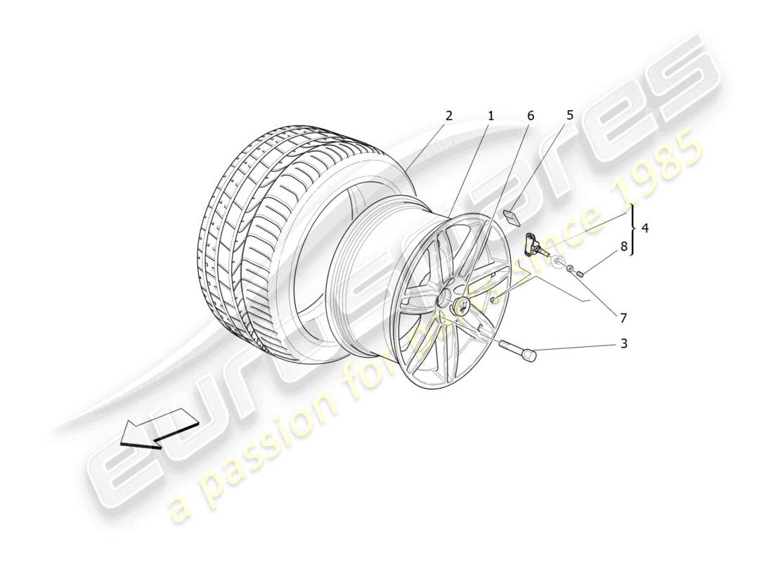 maserati ghibli (2016) diagramma delle parti di ruote e pneumatici