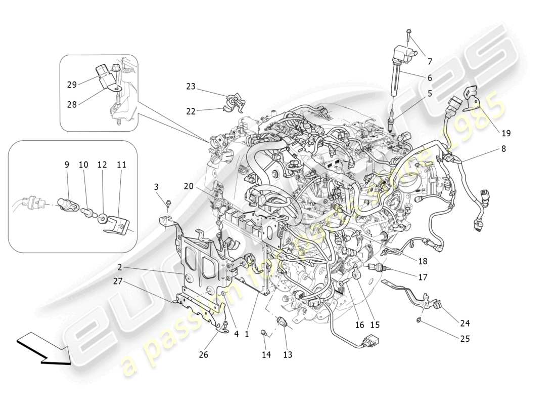 maserati levante gt (2022) controllo elettronico: diagramma delle parti di controllo dell'iniezione e della fasatura del motore