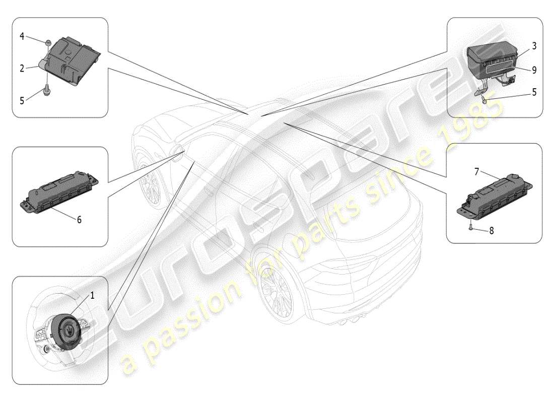 maserati grecale modena (2023) sistema airbag frontale diagramma delle parti