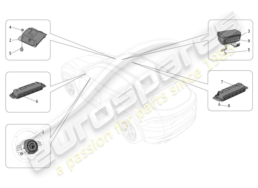 maserati grecale trofeo (2023) diagramma delle parti del sistema airbag anteriore
