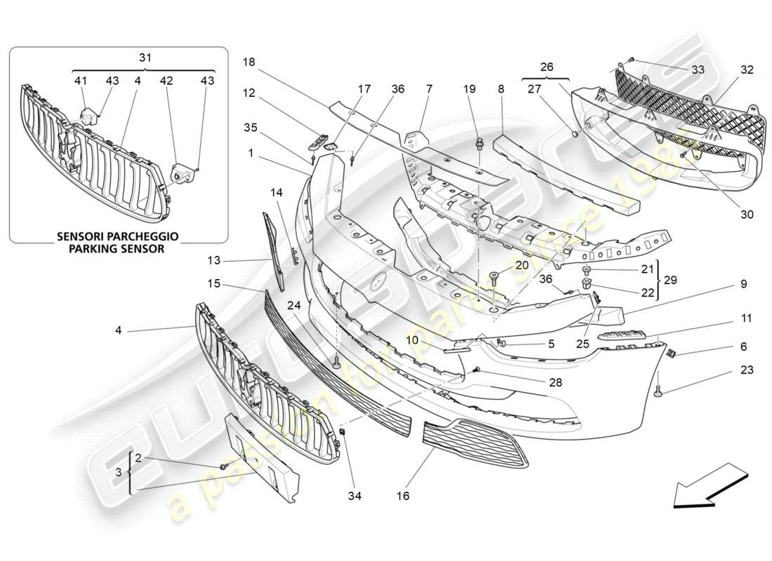 maserati ghibli (2016) schema delle parti paraurti anteriore