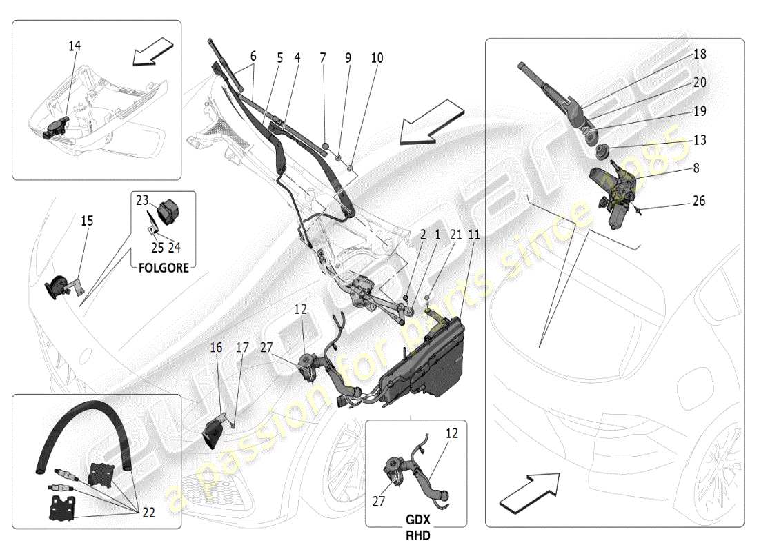 maserati grecale modena (2023) diagramma delle parti dei dispositivi esterni del veicolo