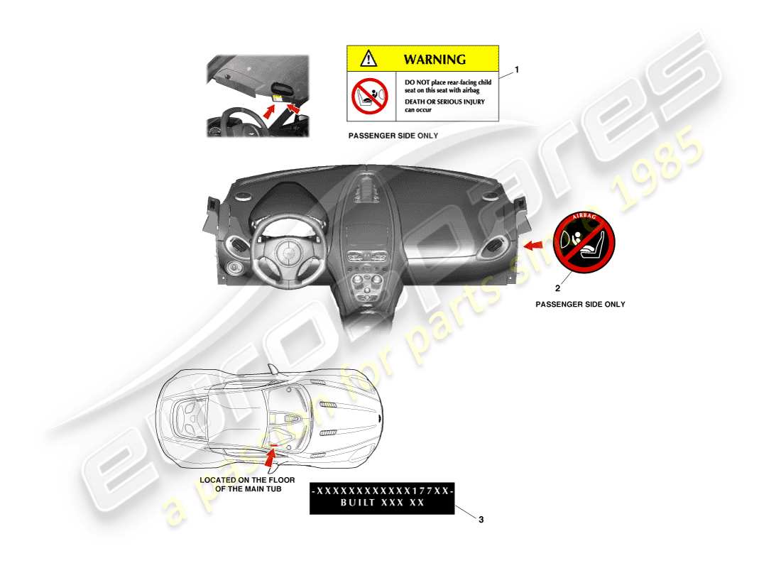 aston martin one-77 (2011) diagramma delle parti delle etichette interne