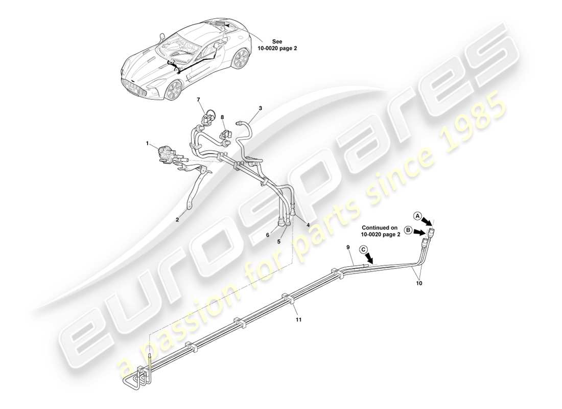 aston martin one-77 (2011) diagramma delle parti dei tubi del carburante