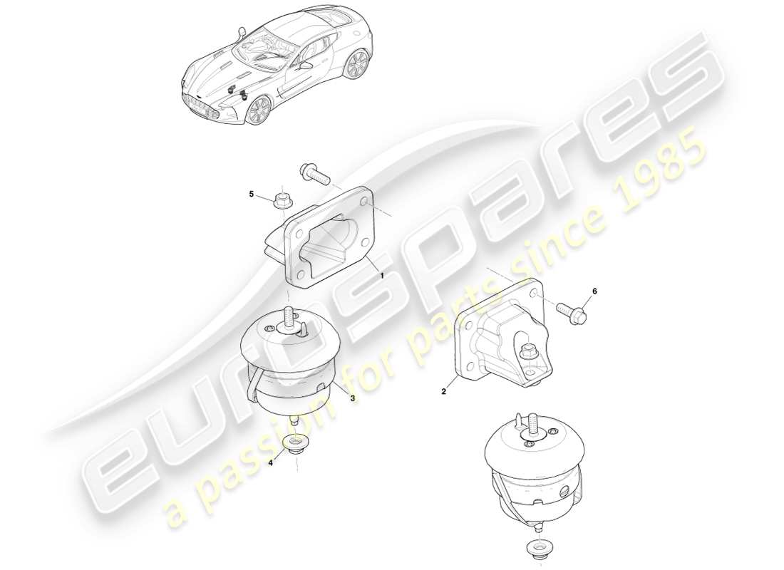 aston martin one-77 (2011) diagramma delle parti dei supporti del motore