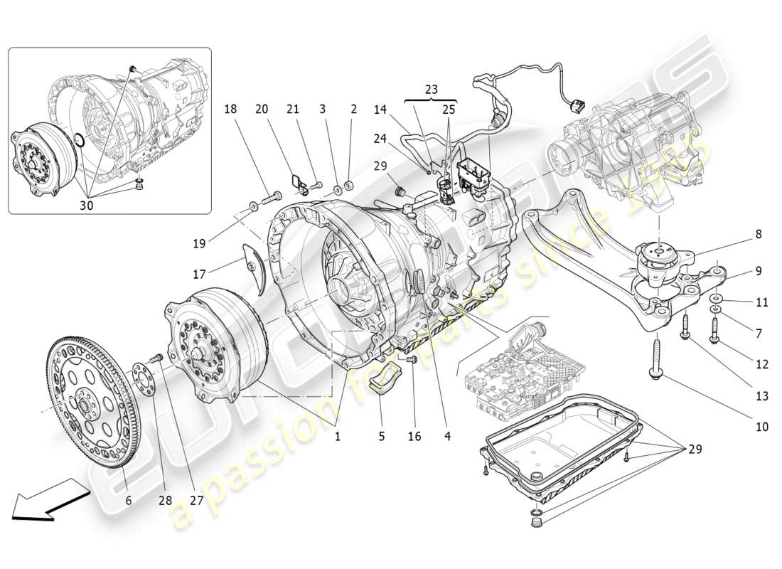 maserati ghibli (2017) diagramma delle parti degli alloggiamenti del cambio