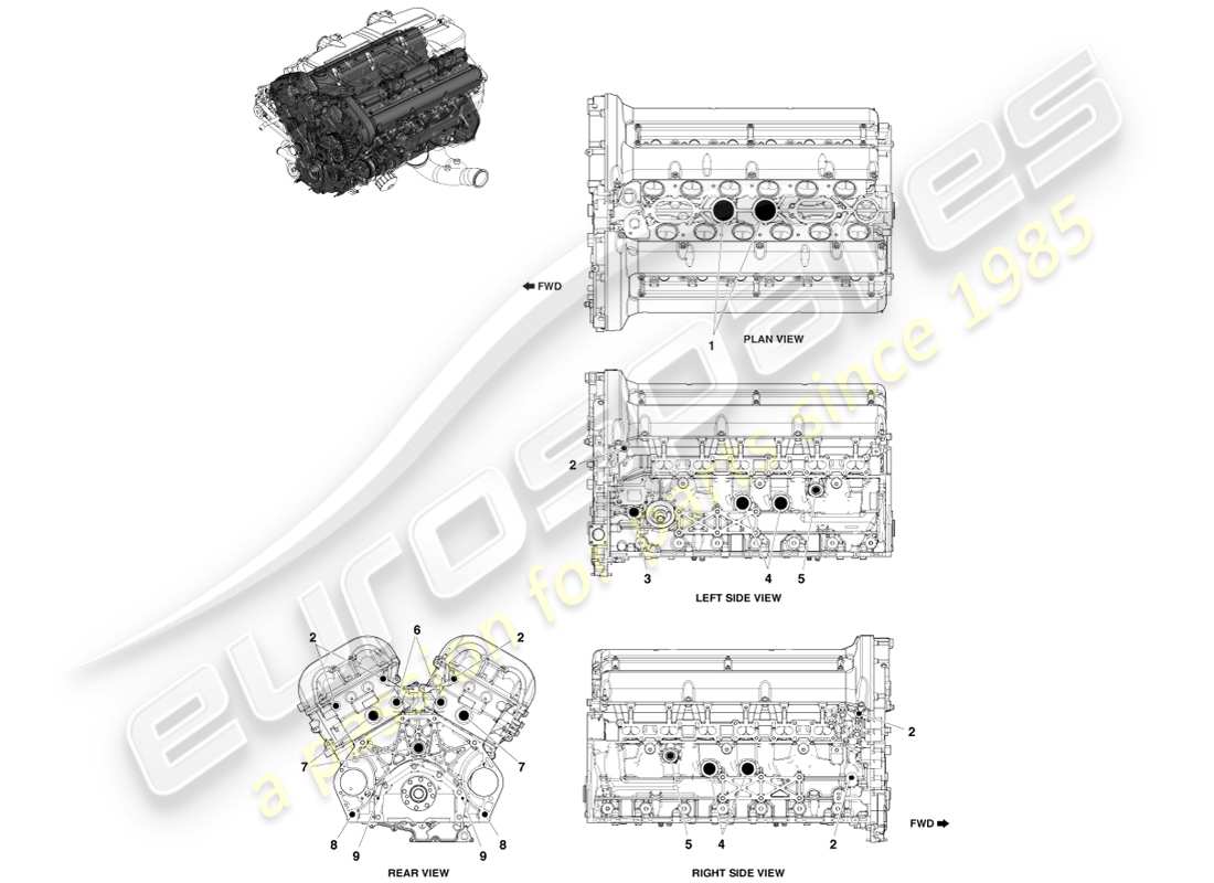 aston martin one-77 (2011) diagramma delle parti dei tappi del nucleo del motore