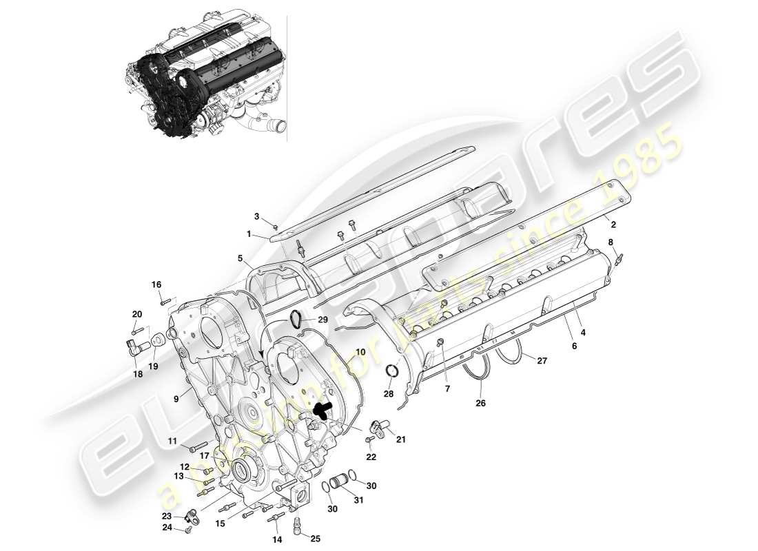 aston martin one-77 (2011) sigillatura del motore diagramma delle parti