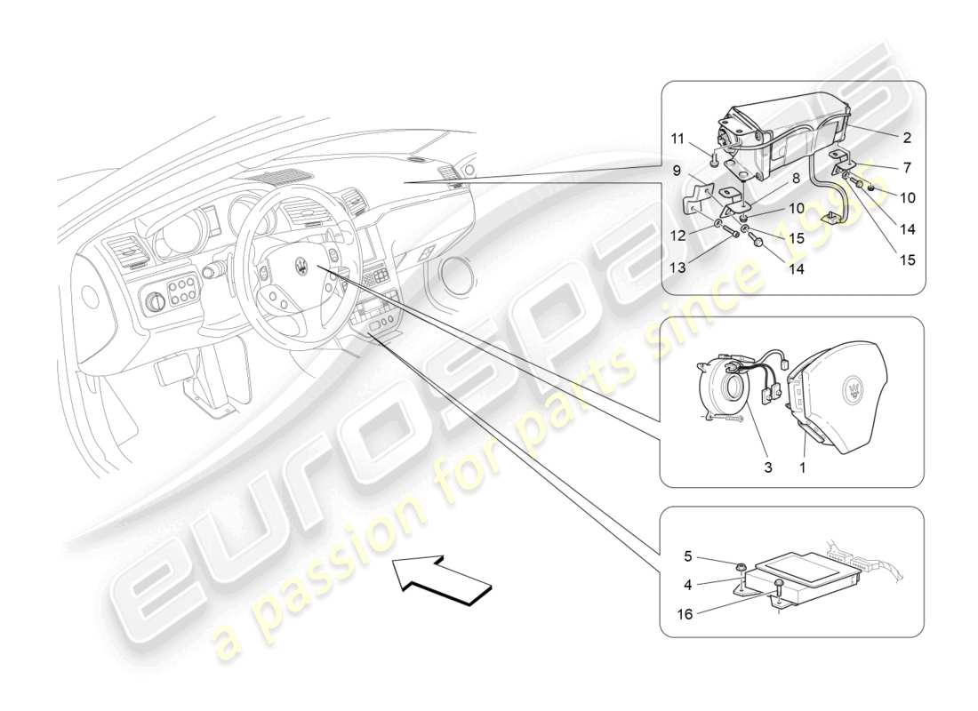 maserati grancabrio mc (2013) diagramma delle parti del sistema airbag anteriore