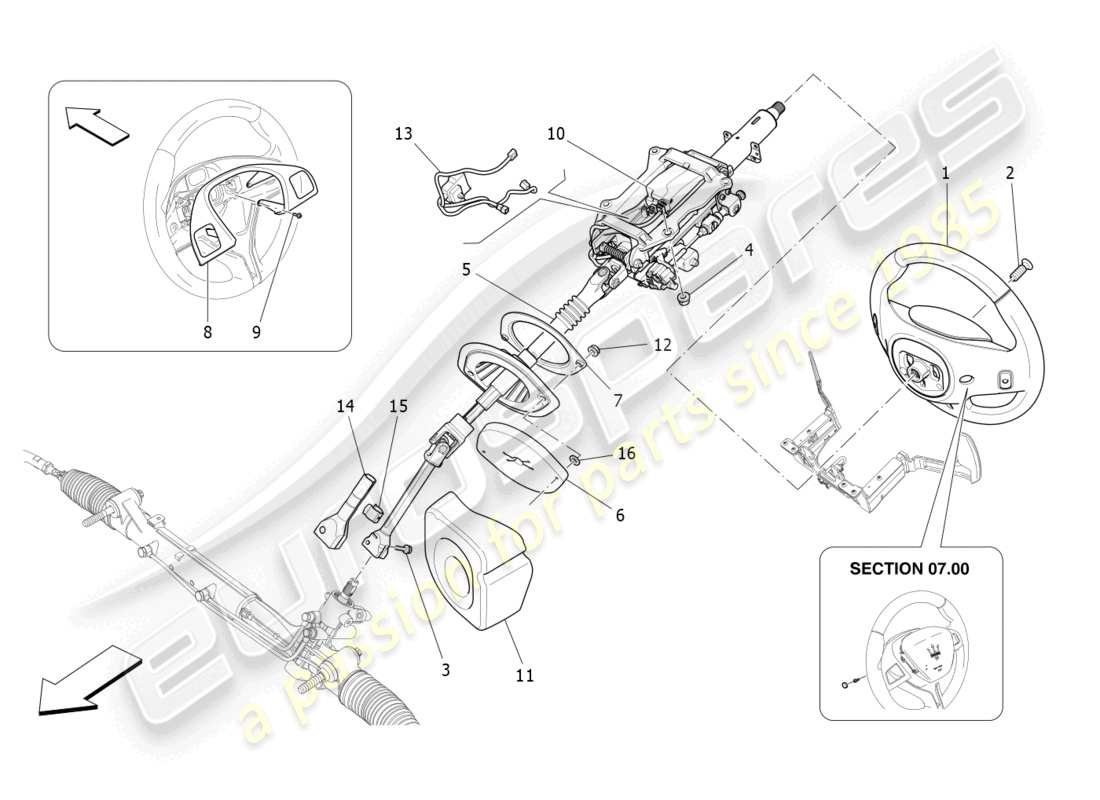 maserati ghibli (2014) schema delle parti del piantone dello sterzo e dell'unità del volante