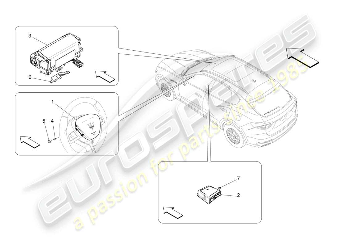 maserati levante modena s (2022) sistema airbag frontale diagramma delle parti