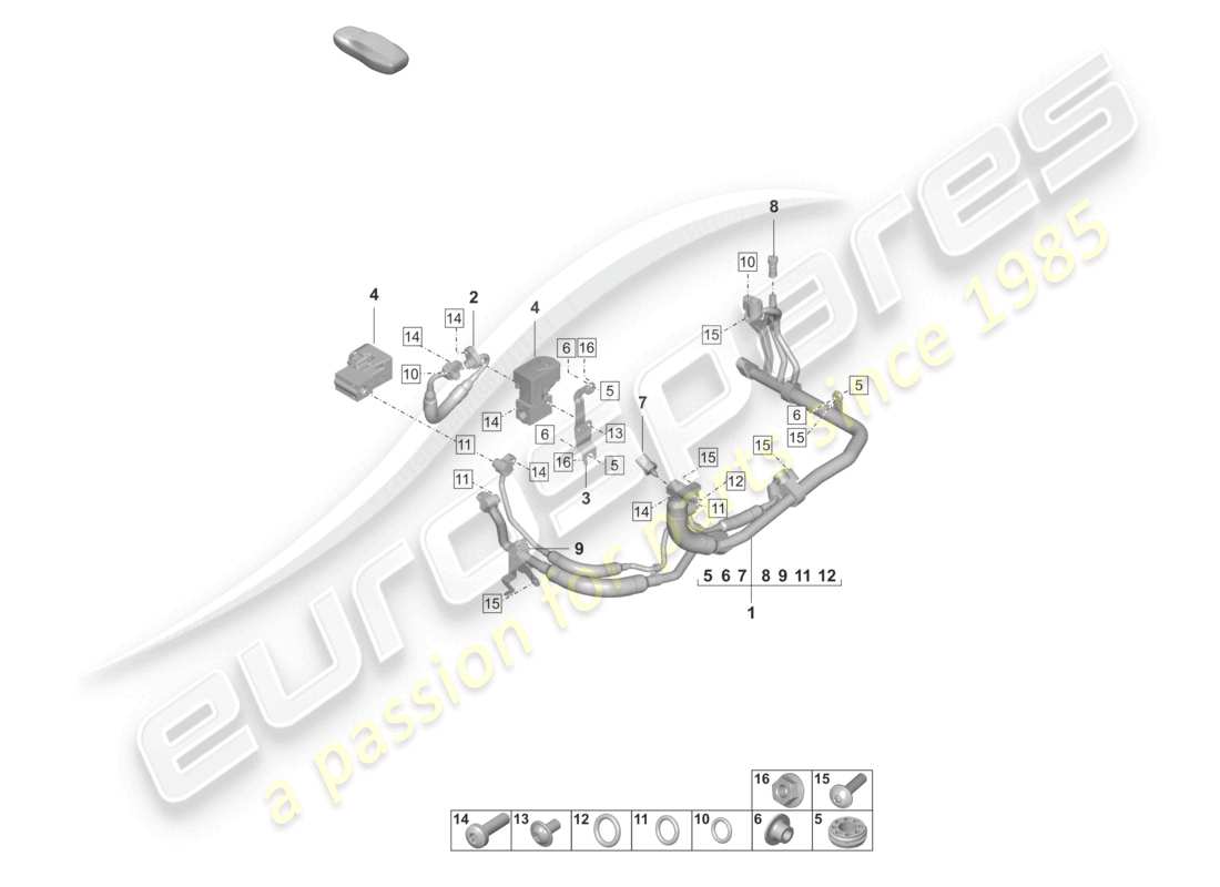 porsche 2022 (taycan 9j1-1) scambiatore di calore dell'aria condizionata r134a refrigerante diagramma delle parti