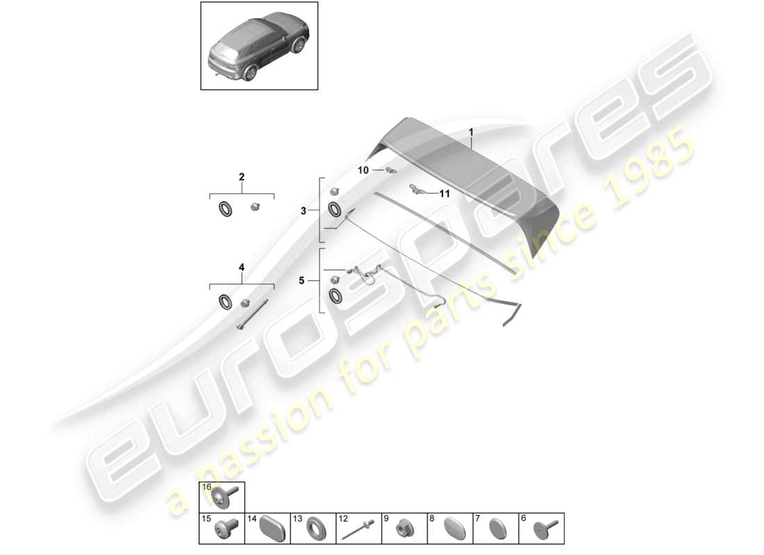 porsche 2022 (cayenne e3 9ya/9yb) schema delle parti spoiler posteriore