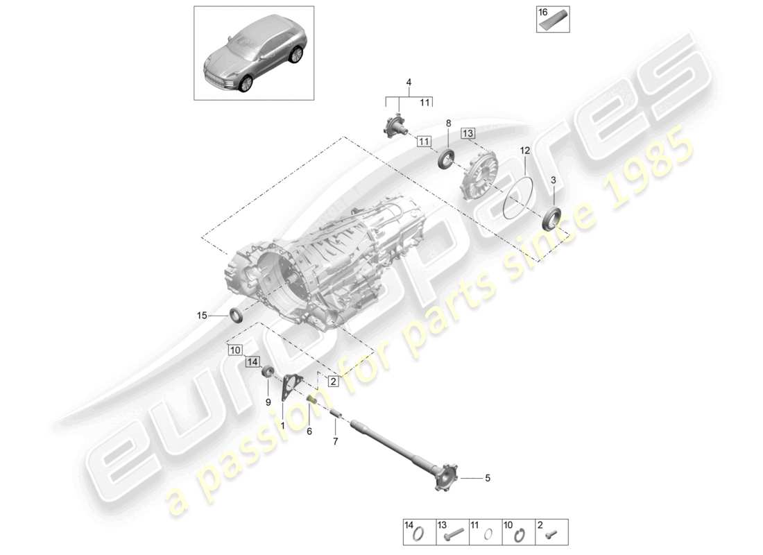 porsche 2021 (macan) - pdk - cambio differenziale assale anteriore diagramma delle parti