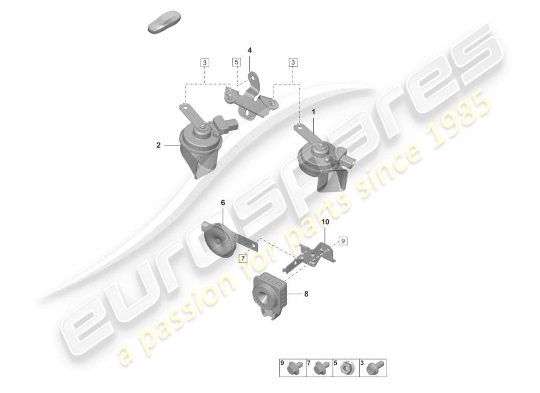 porsche 2024 (992-2 turbo / s) schema delle parti del sistema di allarme con sirena di segnalazione fanfare
