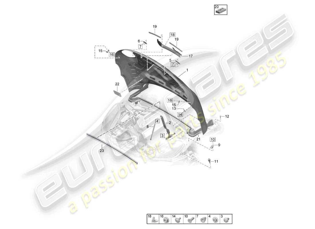 porsche 2021 (macan) diagramma delle parti del cofano