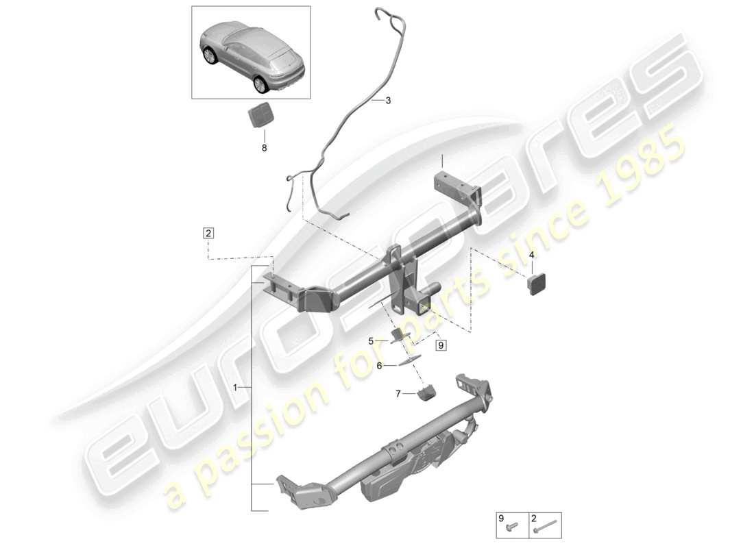 porsche 2021 (macan) diagramma delle parti del gancio di traino