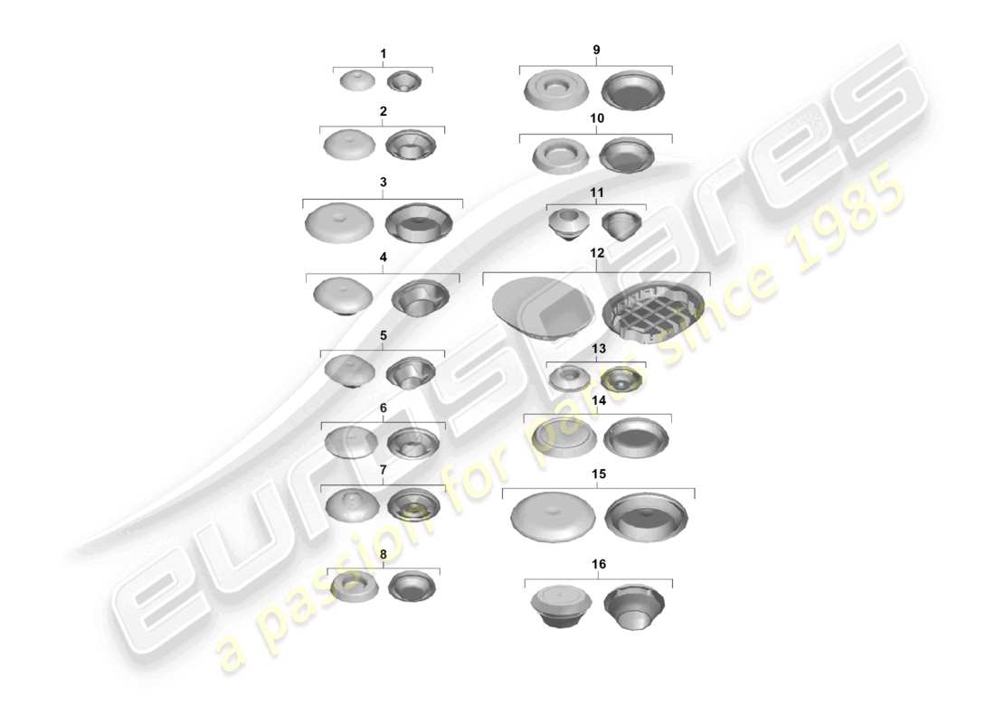 porsche 2025 (718 boxster spyder) diagramma delle parti dei tappi