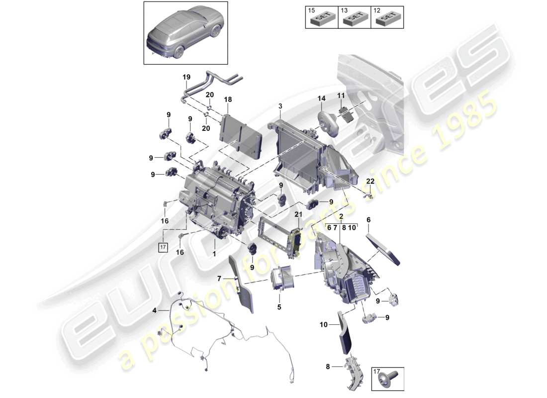 porsche 2023 (cayenne e3 9ya/9yb) schema delle parti del phev per l'aria condizionata