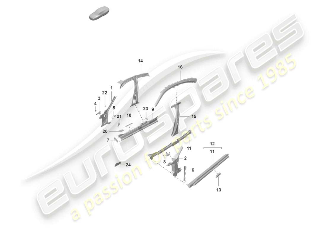 porsche 2022 (taycan 9j1-1) pannello laterale, frontale interno diagramma delle parti