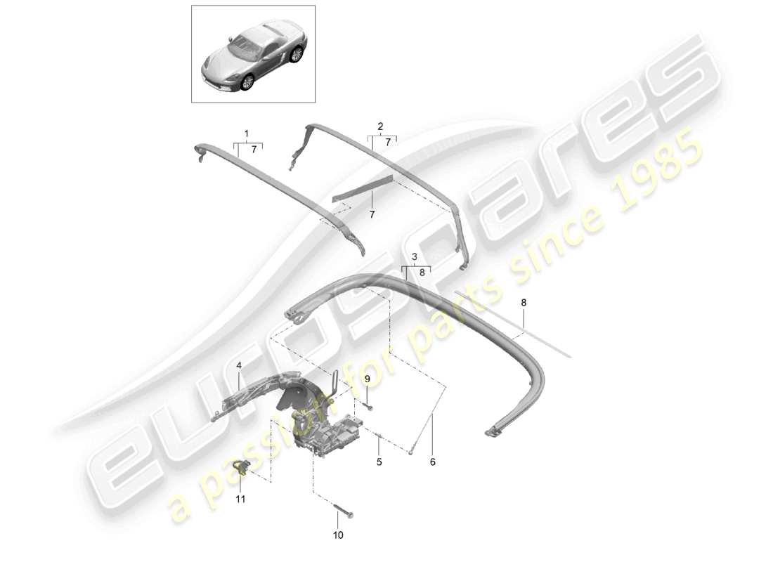 porsche 2022 (718 boxster) telaio superiore parti singole diagramma delle parti