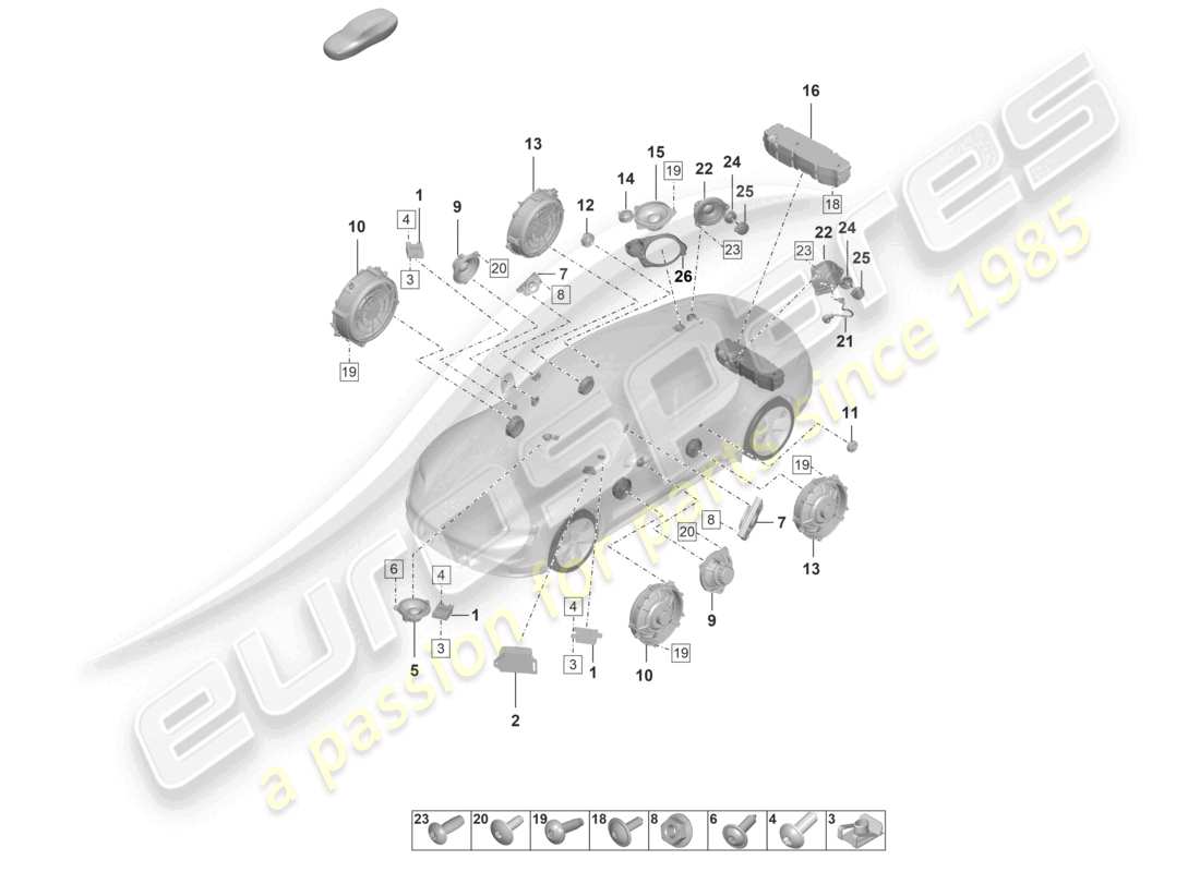 porsche 2022 (taycan 9j1-1) altoparlante diagramma delle parti