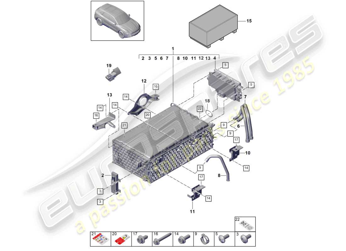 porsche 2023 (cayenne e3 9ya/9yb) batteria ibrida diagramma delle parti