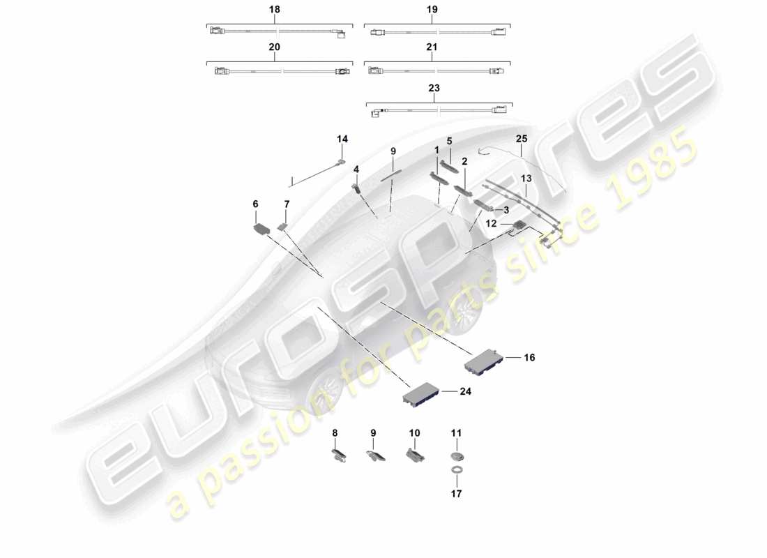 porsche 2022 (cayenne e3 9ya/9yb) amplificatore antenna linea di collegamento antenna linea di collegamento dati diagramma delle parti