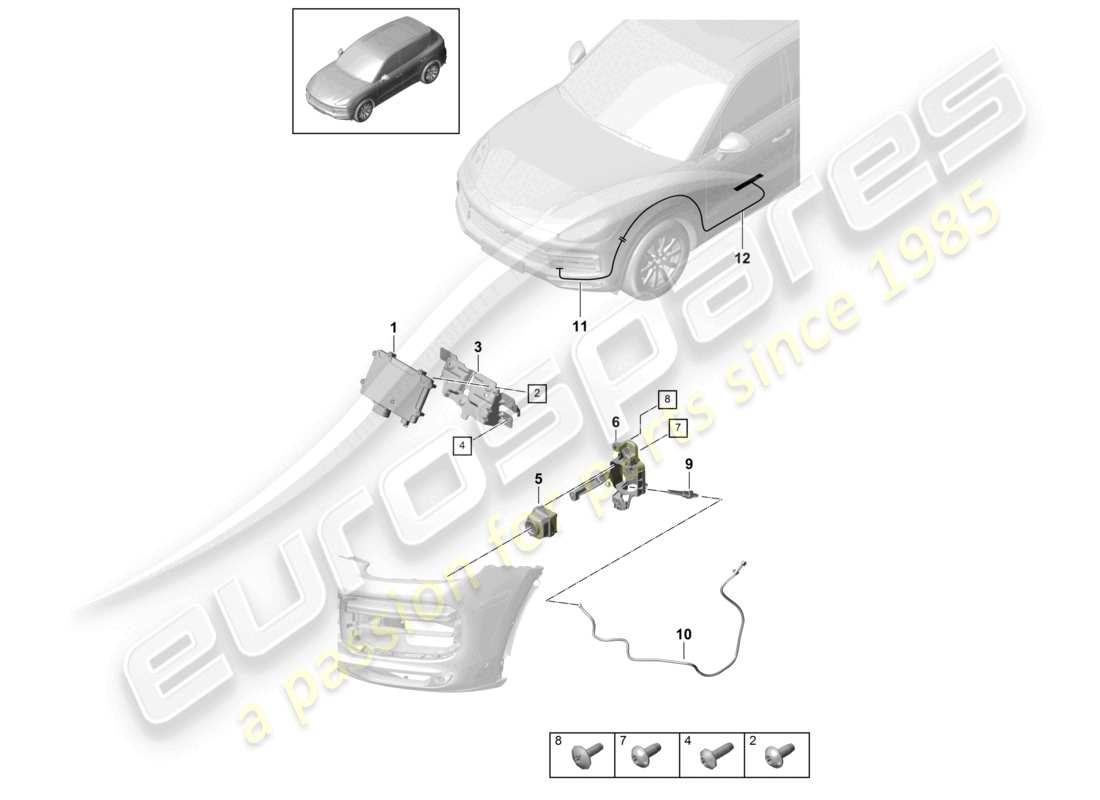 porsche 2023 (cayenne e3 9ya/9yb) singole parti per veicoli con sistema di visione notturna schema delle parti