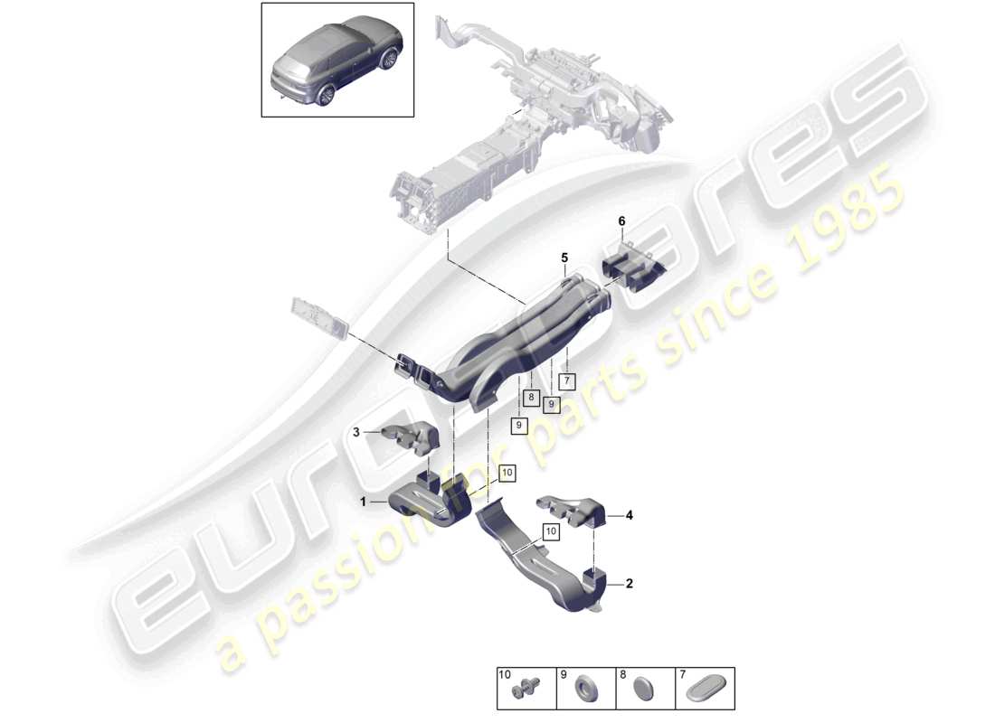 porsche 2022 (cayenne e3 9ya/9yb) guida dell'aria aria condizionata 2-zonen schema delle parti dell'abitacolo