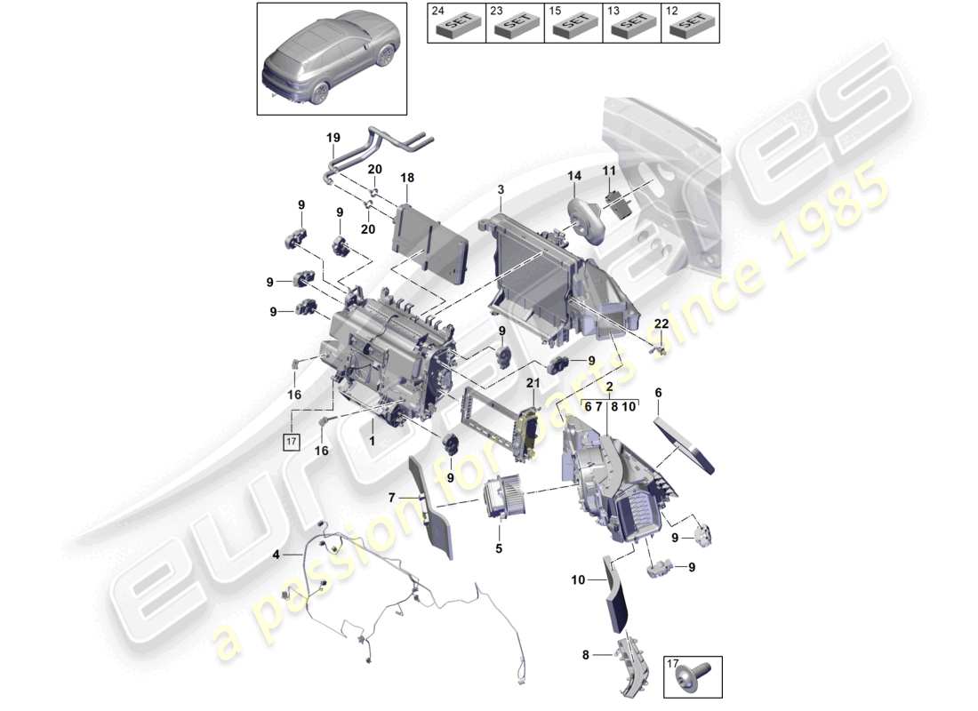 porsche 2022 (cayenne e3 9ya/9yb) aria condizionata diagramma delle parti