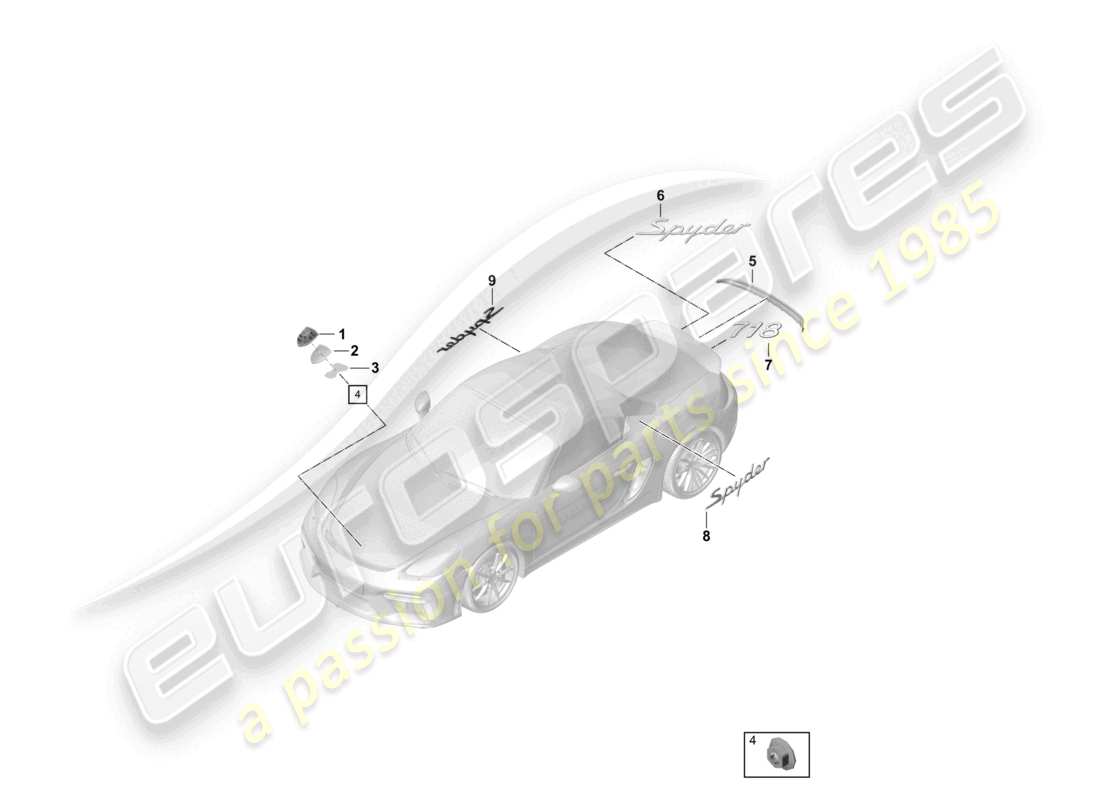 porsche 2024 (718 boxster spyder) iscrizioni/lettering pellicola protettiva per pietra schema delle parti